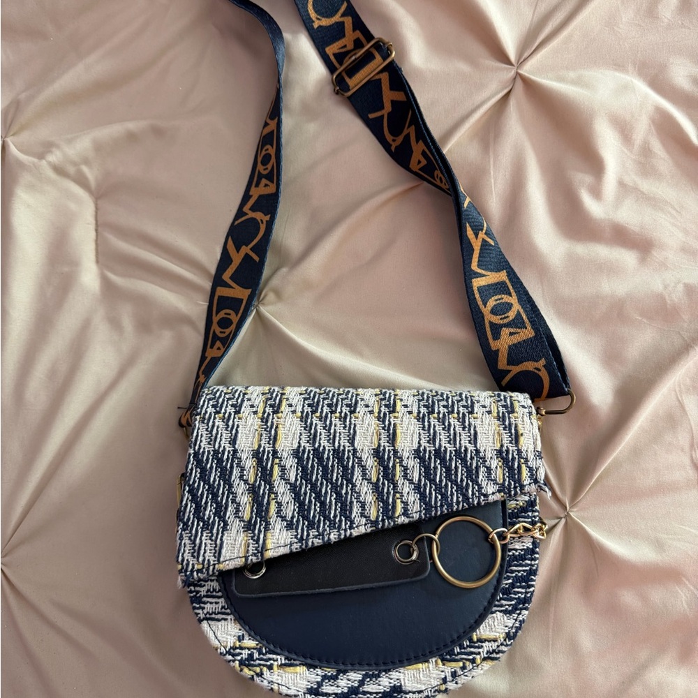 Stylish Navy and Gold Crossbody Bag